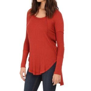 Free People Rust Waffle Knit Thermal Long Sleeve Tunic Shirt Sz S